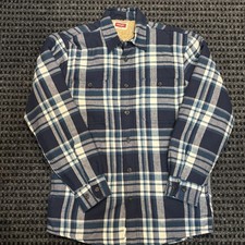 NWOT Wrangler Shacket Blue Plaid Flannel Sherpa Lined Shirt Jacket Men s Small