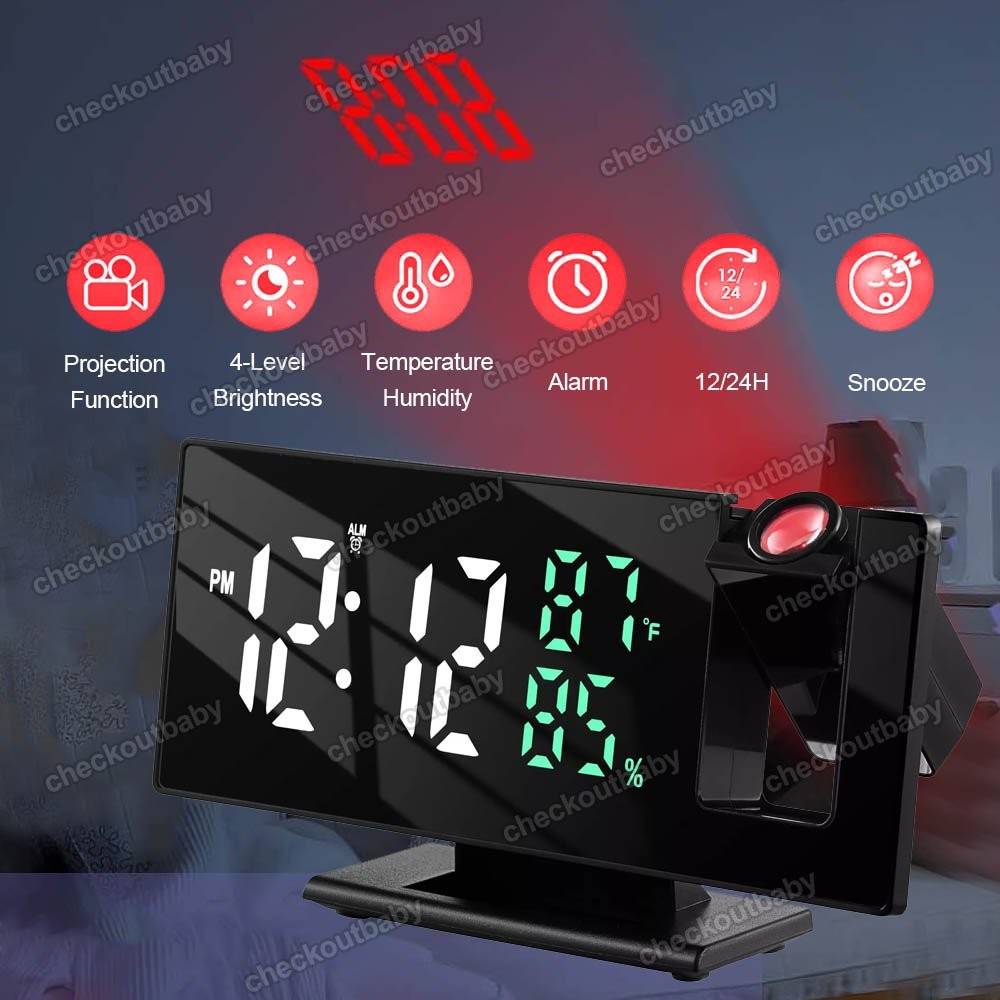 Black Digital LED Projection Alarm Clock