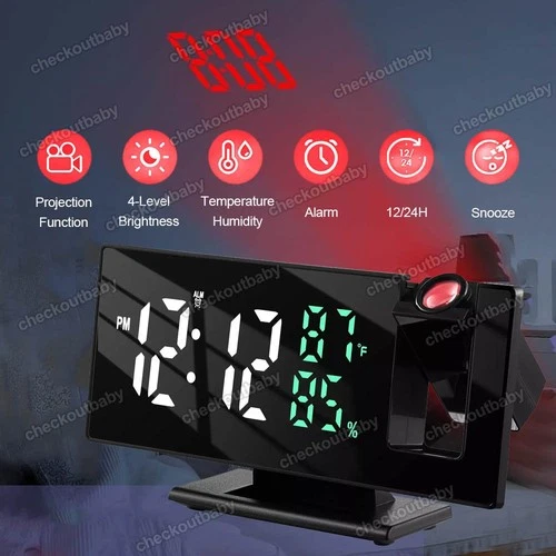 Black Digital LED Projection Alarm Clock