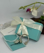 Authentic Tiffany  Co Sterling Silver Circle Tag Key Ring Keychain - New in Box