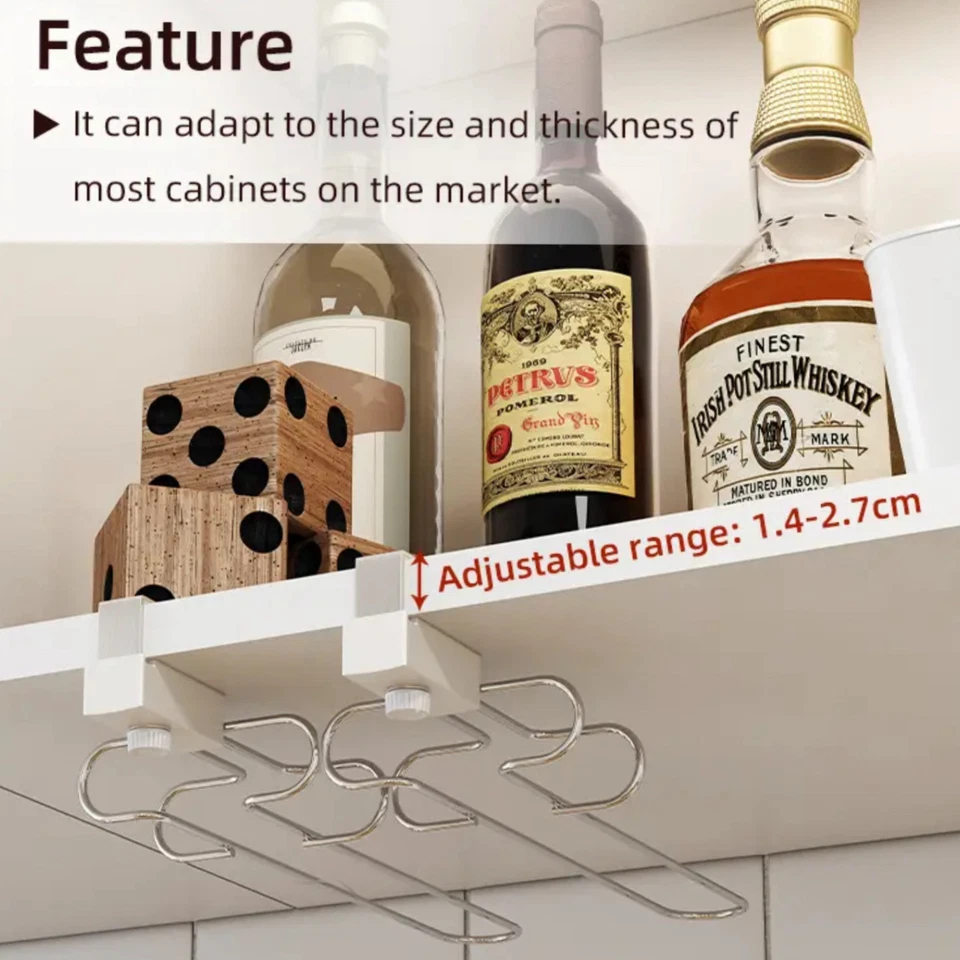 Комплект из 2 регулируемых подвесных под шкафчик винный бокал держатель стойка (без сверления) - Изображение 3 из 4