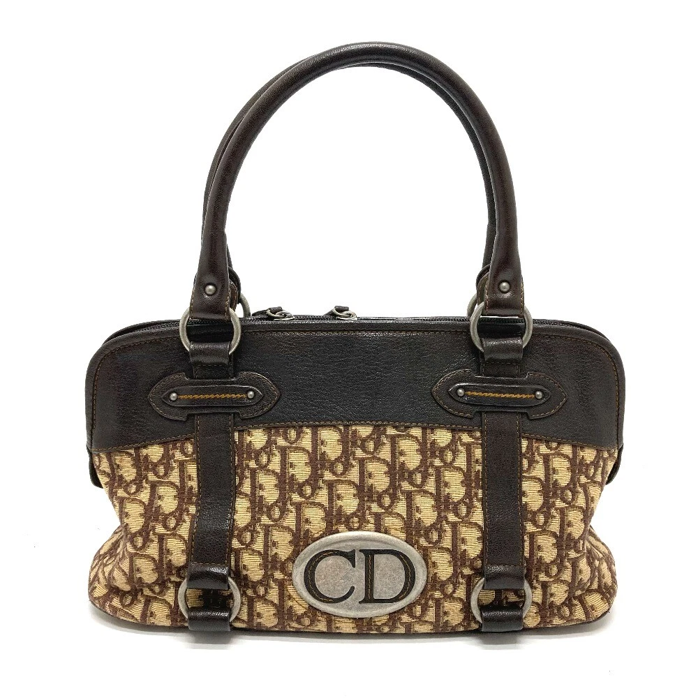 CHRISTIAN DIOR Trotter CD logo Vintage semi shoulder Hand Bag Brown