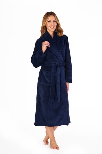Ladies Dressing Gown Waffle Collar Fleece Dressing Gown Tie Waist - HC4302 - Picture 6 of 12