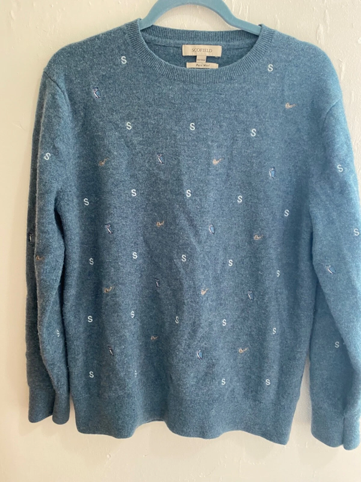 Vintage SCOFIELD Pure Wool British Sweater Green with Owls/Pipe size 180/100A
