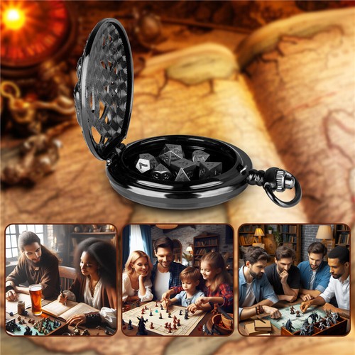 7pz/Set Dadi Poliedrici Metallo Nero DND Gioco di Ruolo in Pocket Box Polpo - Foto 11 di 11