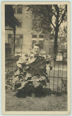 Man Hiding Behind Plant VTG Old Found Photo Snapshot Plant Goofy Silly Funny