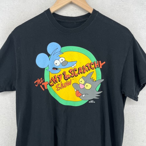 THE SIMPSONS Shirt Adult M ITCHY & SCRATCHY Cotton Jersey Short Sleeve Black - Picture 3 of 12