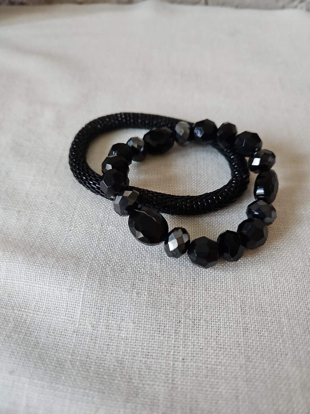 (2) Black Stretch Stackable 7" Bracelets Mesh Fac… - image 1