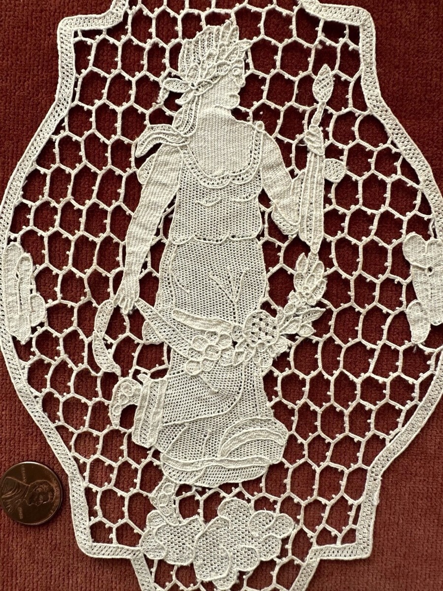 専用eradie Chemical lace ShirtOnepiece Antique Vtg Lace-LG HM ANTIQUE FIGURAL NEEDLE LACE CARTOUCHE
