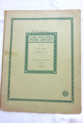 Carl Fischer s Music Library BACH concerto No. 3 D minor two violins & piano 787
