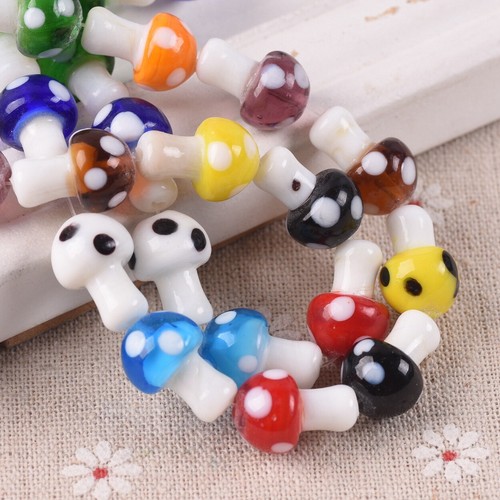 10pcs Mushroom 13x10mm 16x12mm 18x15mm Handmade Lampwork Glass Loose Beads - Picture 2 of 22