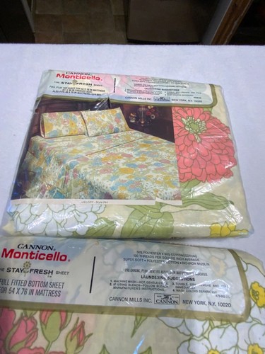 Vtg 60s 70s CANNON Monticello Full SHEET SET Garden Floral 4Pc - Picture 9 of 9