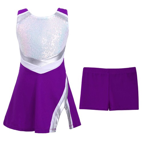 Kids Girls Cheer Leader Dresses Sequin Dance Dress Costumes Cheerleading Uniform - Picture 31 of 69