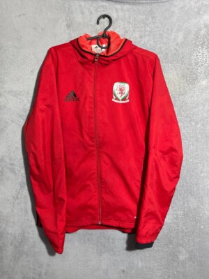 Wales Team Training Jacket With Zipped Hood Red Adidas Mens Size S