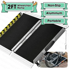 2FT Wheelchair Ramp Aluminum Folding Mobility Scooter Portable Non-Slip 600 LBS