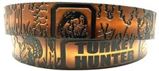 TURKEY HUNTER WESTERN GOBBLER EMBOSSED GENUINE COWHIDE LEATHER BELT USA MADE