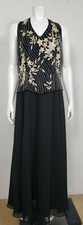 NWT JKara Womens Dress Size 16P Black Floral Maxi Beaded Sequin Long Cocktail