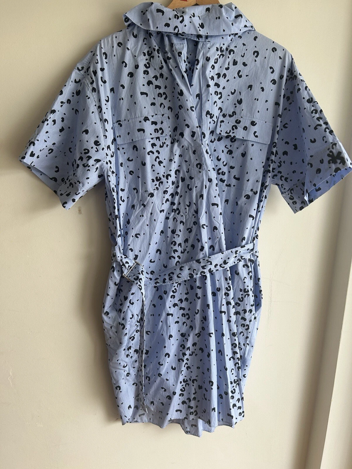 Kenzo camicia donna stampa leopardata cintura abito blu taglia 42