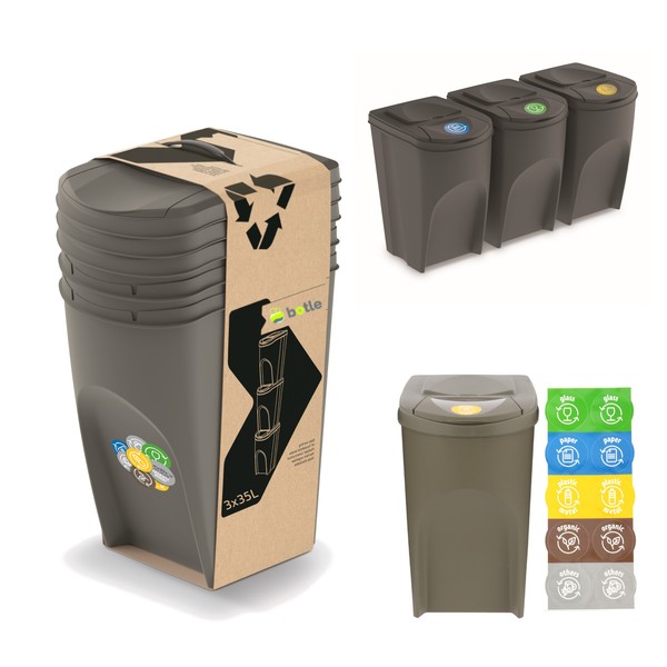 MüLleimer- 3Er Set MüLltrennungssystem 3X35L - In Grauer Stein Farbe-image