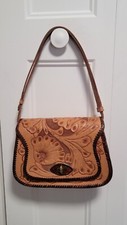 Vintage Hand Tooled Leather Purse Mexico Floral Motif