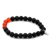 Steine Und MinéRaux. Armband Perlen Achat Rot + Schwarz Onyx Matt 8 Mm. Made