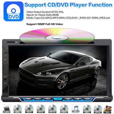 Double 2 Din CD/DVD Player 7'' Car Radio Stereo Bluetooth Wireless Carplay AM/FM