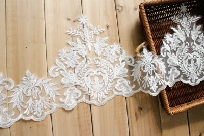 Blanco Crudo de Boda Vestido Noche Encaje Ribete Floral Disfraz Bordado Cinta 1 - Imagen 1 de 3