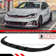 FOR 15-21 VW GOLF R GTI MK7 MK7.5 GLOSS BLACK V STYLE FRONT BUMPER LIP SPLITTER