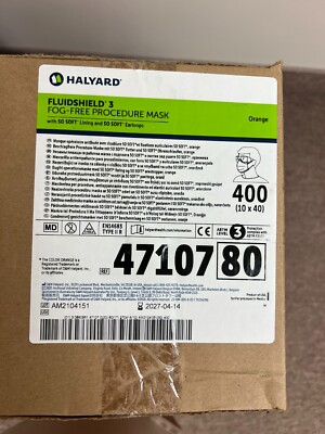 400 Piece Halyard FluidShield Level 3 Procedure Face Mask Earloop Orange 47107