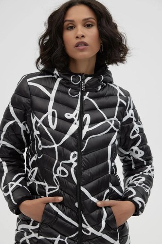 NWOT Joseph Ribkoff Black-Vanilla Abstract Puffer Coat Jacket Size M MSRP $294 - Picture 19 of 19