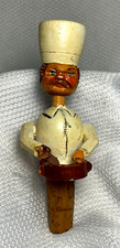 VTG Cork Bottle Stopper Wine Liquor Carved Mechanical Wood Chef Cook Stirring