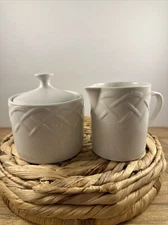 Oneida “Picnic” Cream & Sugar Set - White Stoneware- NICE