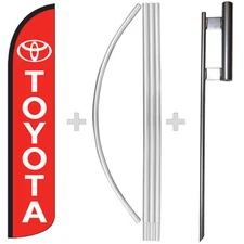 Toyota 15' Tall Windless Swooper Feather Banner Flag & Pole Kit