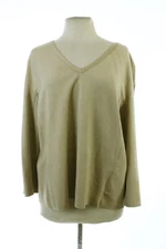 Studio M New Beige Long-Sleeve V-Neck Faux-Suede Top L $98