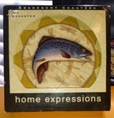 Fishing Absorbent  Coasters Set Of 4 - Bass,Salmon,Fly,Frog - Dan Morris