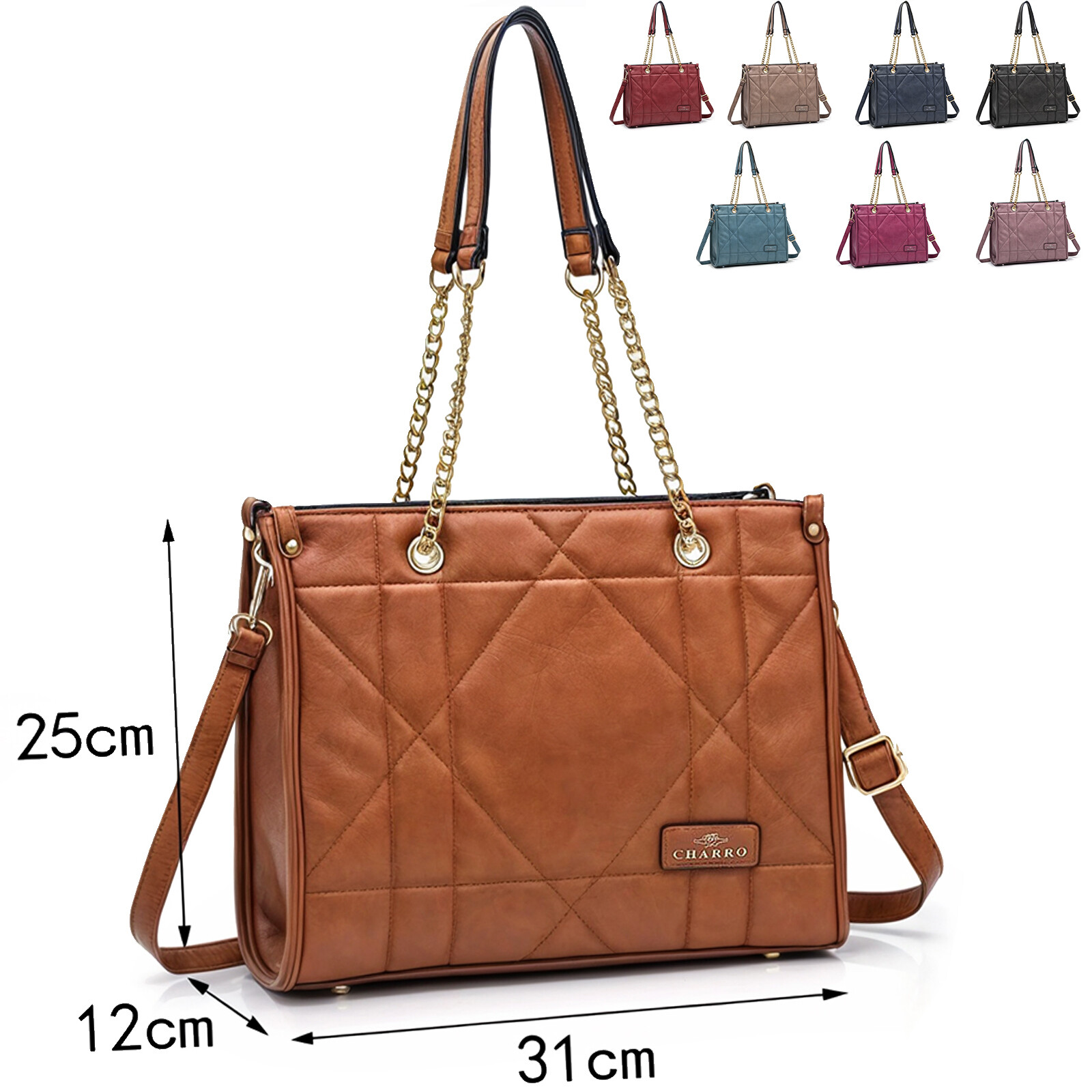 Bolso de Mujer CHARRO con Cadena Acolchado Shopping Dura Cuadrada Cómoda