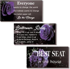 3 Pcs Purple Bathroom Rules Decor Rustic Rose 