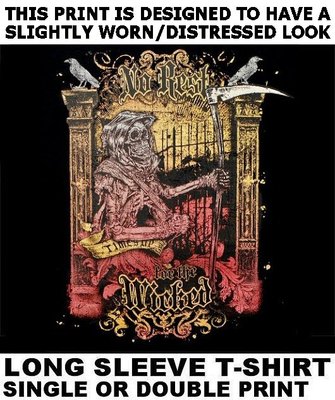 NO REST FOR THE WICKED GRIM REAPER AT THE GATES OF HELL SKULL T-SHIRT WS605