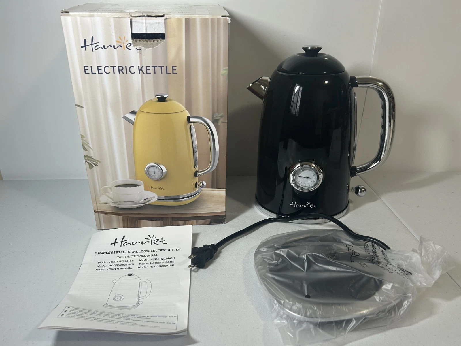 Harriet Electric Kettle 1.8L 1500W Stainless Steel Bright Black Thermometer