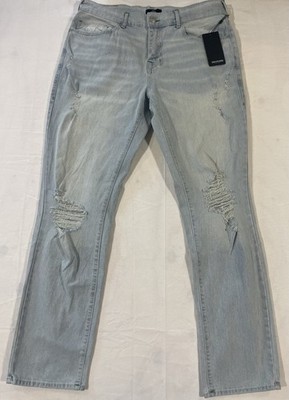 True Religion Geno Distressed Slim Jeans Light Wash Green Stitch