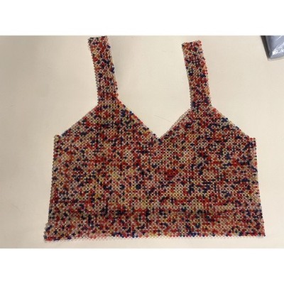 Zara Fully Beaded Rainbow Crop Top sz S
