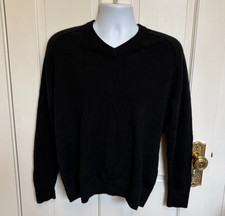 Everlane Czarny Kaszmirowy wełniany sweter z recyklingu Męski Średni Raglan Okrągły dekolt