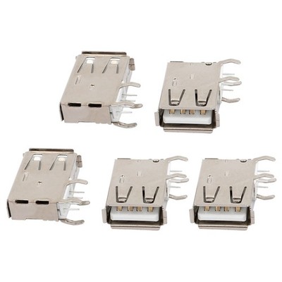 5pcs USB 2.0 Type-A Female Jack 4-Terminal Side Insert PCB Socket Connector