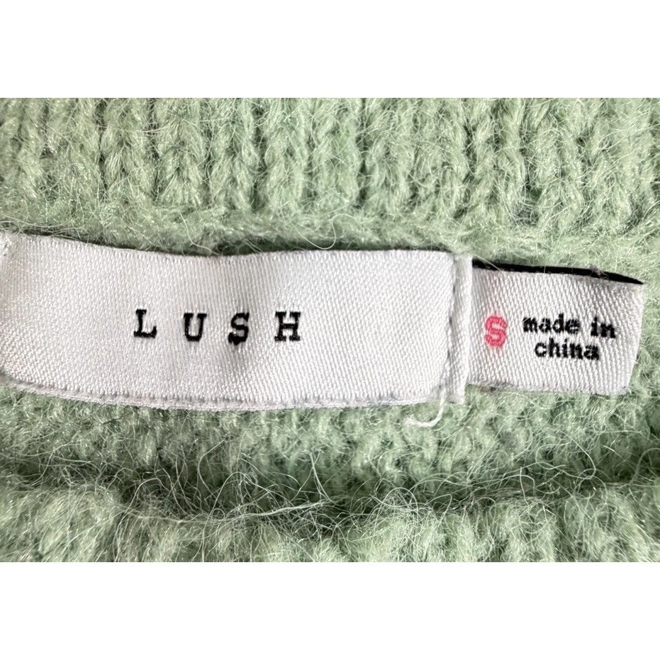 LUSH Seafoam Floral Pom Pom Knit Sweater Dolman Sleeve Cropped Size S - Image 3 of 4