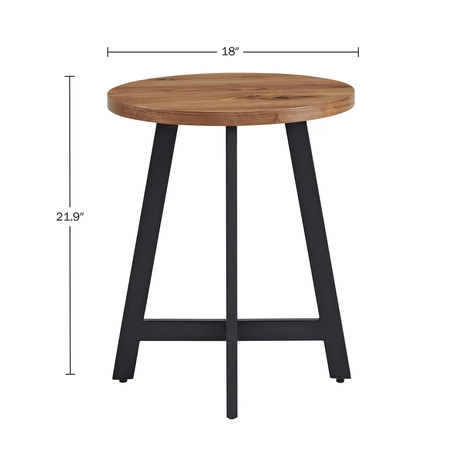 22" Side End Table Industrial Side Table MDF Top Metal Frame Round Table, Walnut - Image 4 of 4