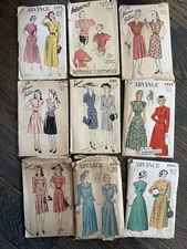 9 Vintage 1940’s Women's Sewing Patterns: Advance chic style LOT