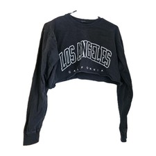 John Galt Cropped Long Sleeve T-Shirt Graphic California Black Cotton Knit S