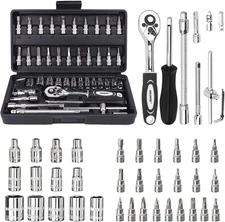 Socket Set, 46PCS 1/4 Inch Wrench Set, Ratchet Wrenches Set with CR-V Sockets Me