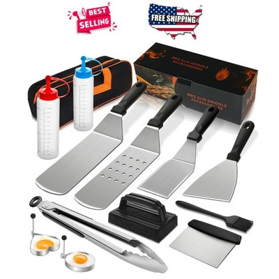 Griddle Accessories Kit 14PCS Stainless Steel Flat Top Grill Tool Set for Bla...