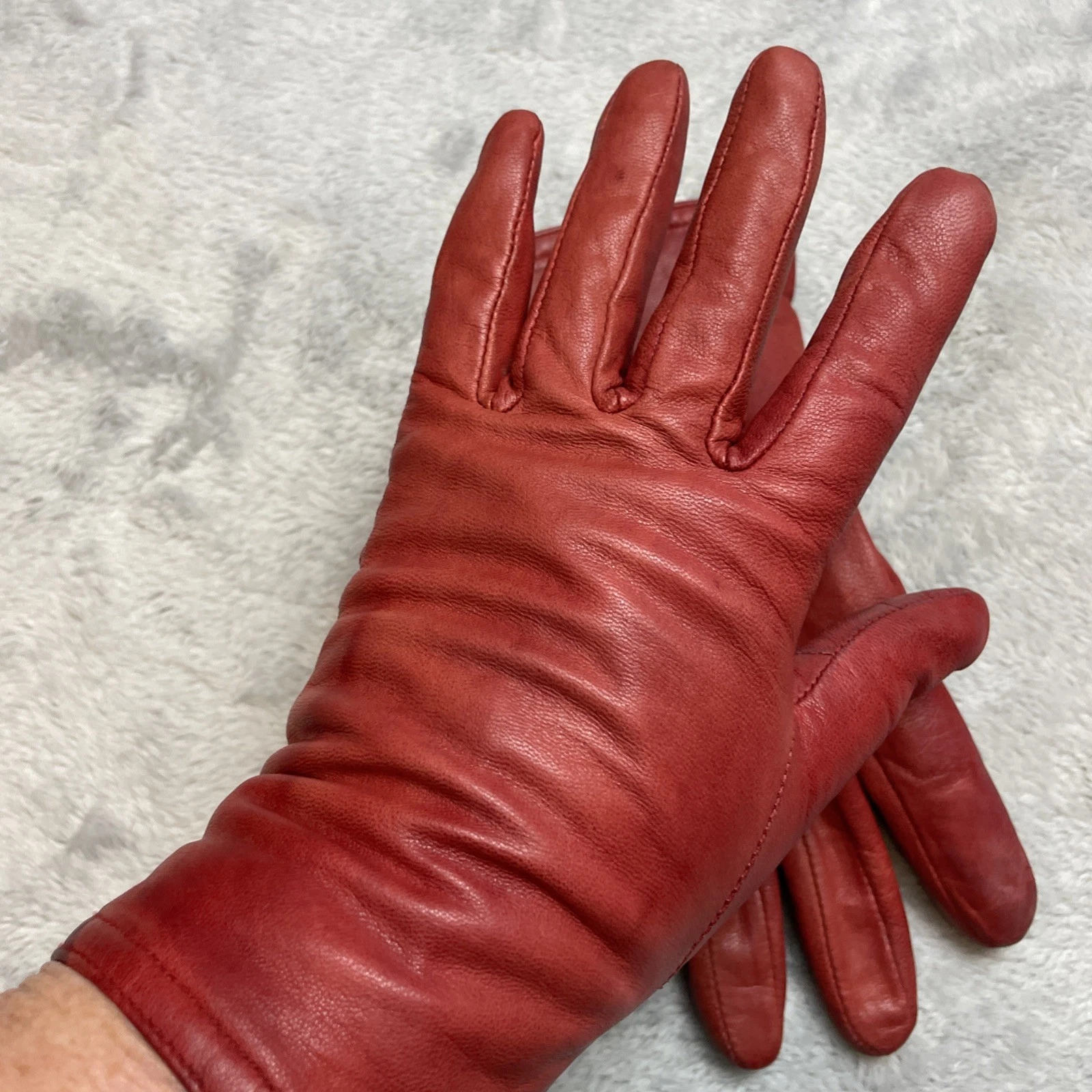Gloves Intl Womens Leather Gloves Size M Cranberry Fleece Lined Wrist Thinsulate